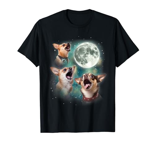 Three Chihuahuas Howl At Moon | 3 Dogs Funny Wolves Parody T-Shirt