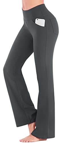 IUGA Bootcut Yoga Pants with Pockets for Women Wide Leg Pants High Waist Workout Pants Tummy Control Work Pants 4 Pockets Gray