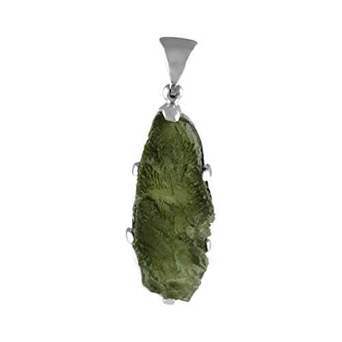 Sterling Silver Natural Elongated Shape 20-30 carat Moldavite Pendant