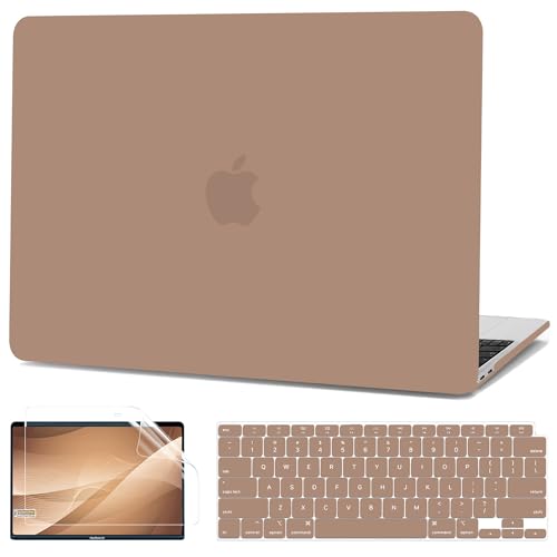 G JGOO Compatible with MacBook Air 13 inch Case 2022 2021 2020 2019 2018 Release M1 A2337 A2179 A1932 Touch ID, Matte Plastic Laptop Hard Shell Case +Keyboard Cover +Screen Protector, Caramel Brown