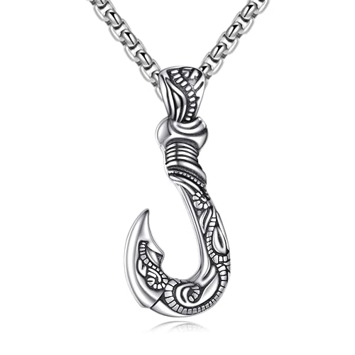 KQF Fish Hook Necklace for men Sterling Silver Punk Hook Pendant  Strength Vintage Jewelry  Birthday Gifts for Boys/Boyfriend