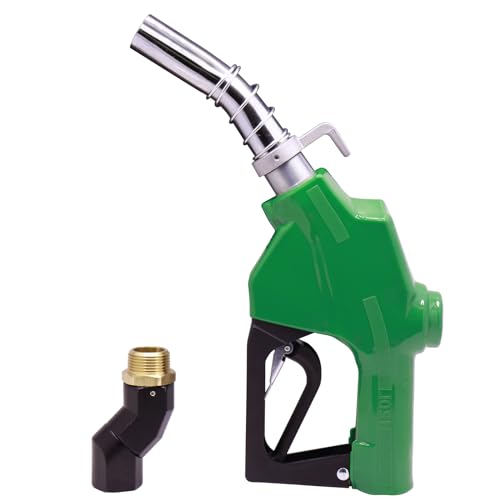 GIAYOGO 1' Inch NPT Fuel Nozzle Automatic Shut-Off Green Gas Pump Heavy Duty Nozzle with Fuel Hose Swivel & Hook 19/16 Inches Spout (OD=30mm) Three Notch Hold Open Clip Used For Diesel Petrol