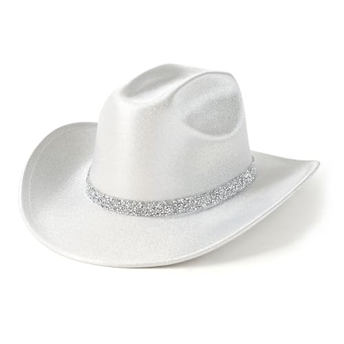 EOGIMI Cowboy Hat for Women Men Bling Diamond Party Disco Cowgirl Hat Silver