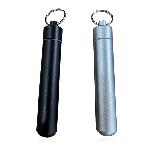 ACoiay Portable toothpick holder Stainless Steelaluminum Waterproof,toothpick case travel Pocket2 Pieces with Keychain, forOutdoor Picnic and Camping(A) (Stainless Steel)