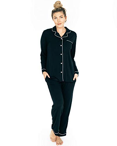Kindred Bravely Clea Bamboo Classic Long Sleeve Maternity & Nursing Pajama Set (Black, Medium)