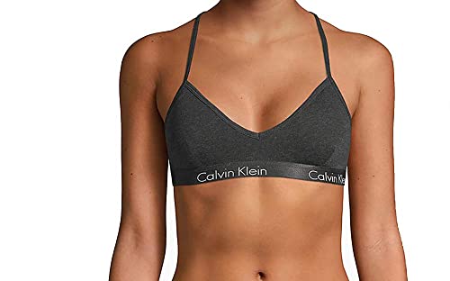 Calvin Klein Women's Motive Cotton Lightly Lined Bralette, Charcoal Heather, Medium