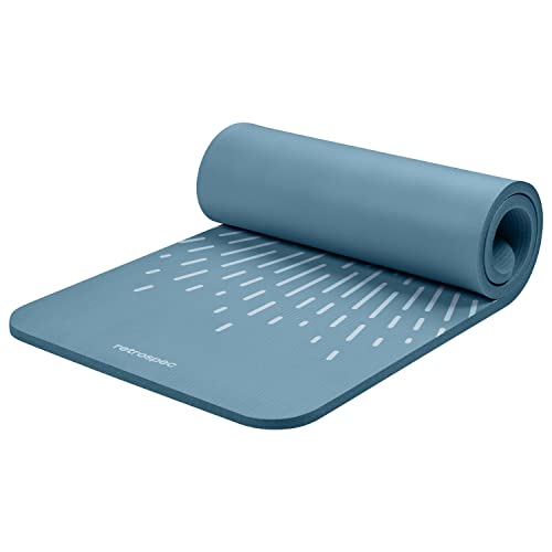 Retrospec Solana Yoga Mat 1' Thick w/Nylon Strap for Men & Women - Non Slip Exercise Mat for Home Yoga, Pilates, Stretching, Floor & Fitness Workouts, Blue Mist