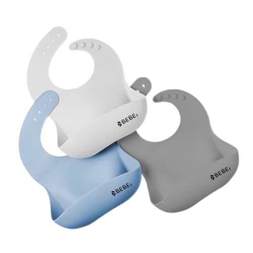 BEBES Silicone Bibs for Babies, Toddlers, Boys and Girls. Pack of 3, Waterproof, Adjustable, Baby Bibs from 6 Months and Up