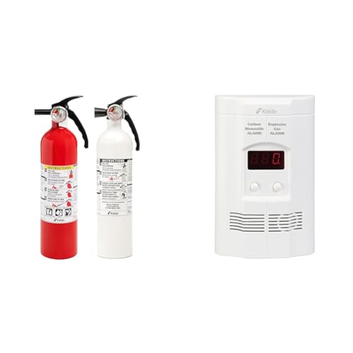 Kidde Home Fire Extinguisher 2 Pack with Kitchen & Basic Home Models Plus Carbon Monoxide Alarm with Battery Backup