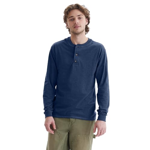 Hanes mens Beefy Long Sleeve Three-button Henley Shirt, Navy Heather, XX-Large US