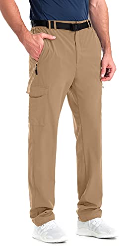 Men's Elastic-Waist Travel Pant Stretchy Lightweight Pant Multi-Pockets Quick Dry Breathable(Lark S-30) 31W x 30L