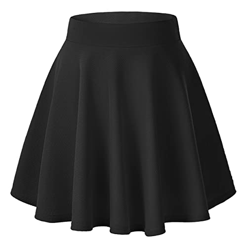 Urban CoCo Women's Basic Versatile Stretchy Flared Casual Mini Skater Skirt (Medium, Black)