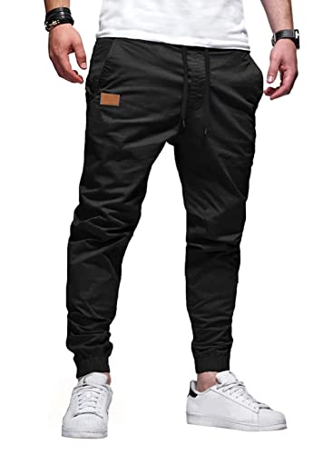 JMIERR Men's Casual Joggers Pants - Cotton Drawstring Chino Cargo Pants Hiking Outdoor Twill Track Jogging Yoga Sweatpants Jogger Pants with Pockets for Men Relaxed Fit, US 34(M), A Black