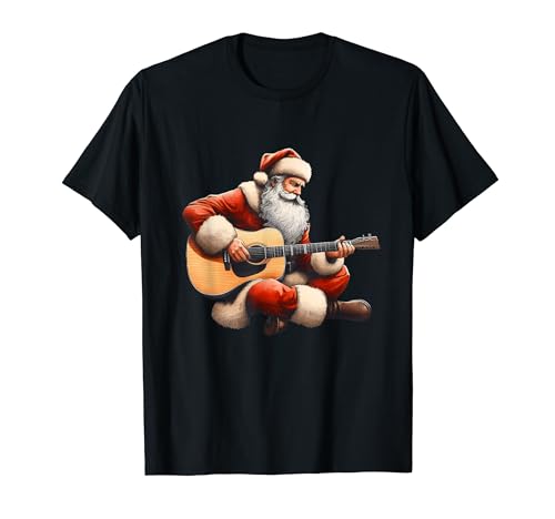 Guitarist Santa Cute Christmas Santa Playing Acoustic Guitar T-Shirt
