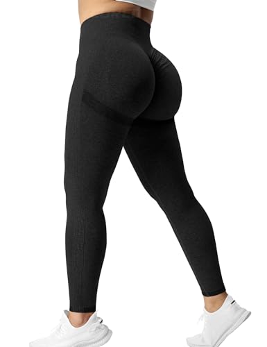 YEOREO Scrunch Butt Lift Leggings for Women Workout Yoga Pants Ruched Booty High Waist Seamless Leggings Compression Tights Black M
