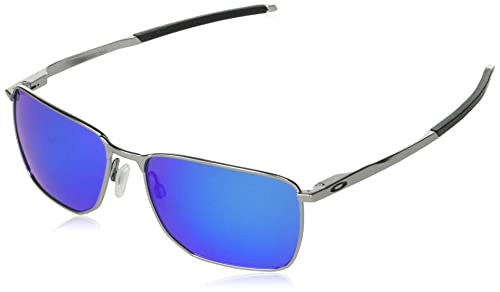 Oakley Men's OO4142 Ejector Rectangular Sunglasses, Satin Chrome/Prizm Sapphire, 58 mm