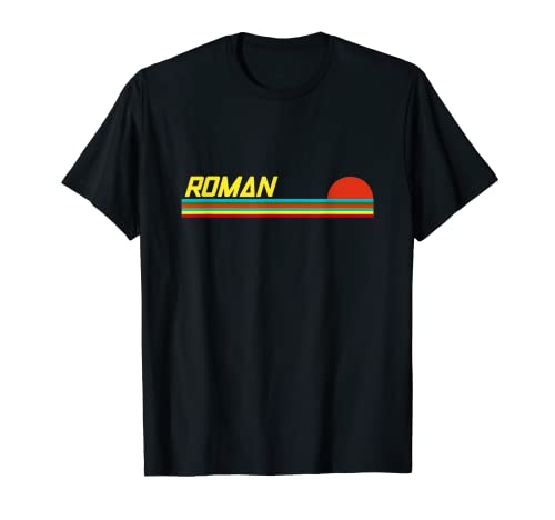 Roman First Name Logo Retro Sunset Surfer Style Roman T-Shirt