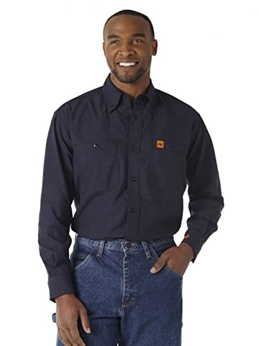 Wrangler Riggs Workwear Men's FR Flame Resistant Two Pocket Work Shirt, Navy, X-Large