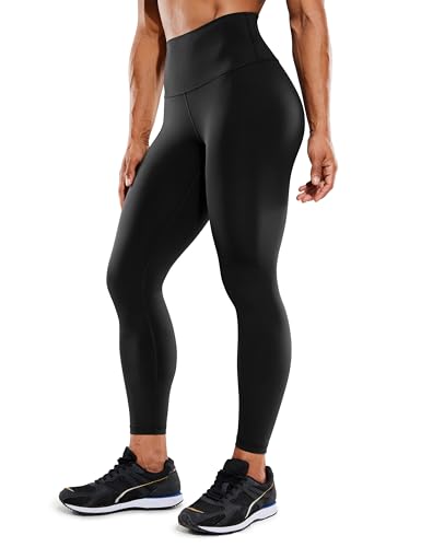 CRZ YOGA Women's Hugged Feeling Compression Leggings 25 Inches - Thick High Waisted Tummy Control Workout Leggings Black Small