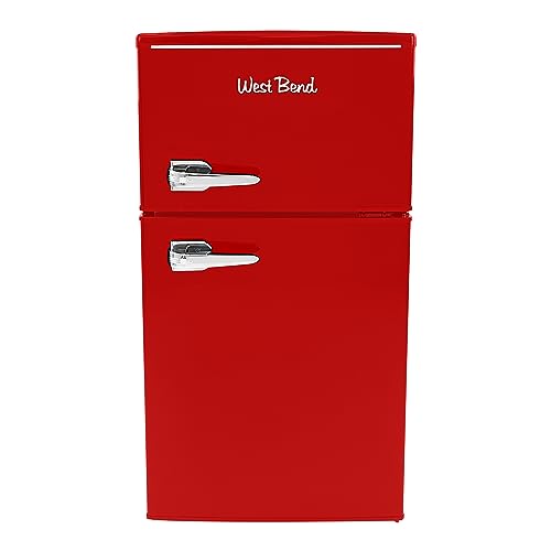 West Bend WB0300RCR2XR Mini Fridge Retro-Styled for Home Office or Dorm, Manual Defrost and Adjustable Temperature, 3-Cu.Ft, Red