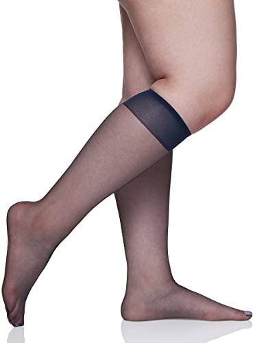 Berkshire womens 3 Pairs Ultra Sheer Pantyhose With Sandalfoot Toe Queen Size Knee High, Navy, 10-13 Plus