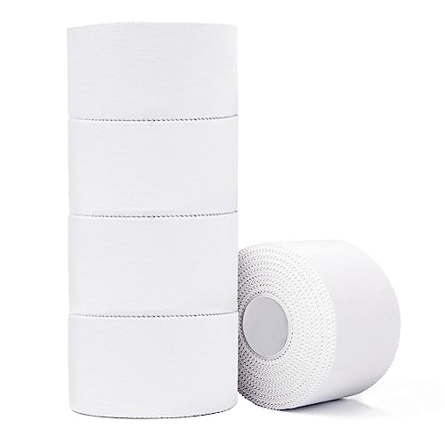 ADMITRY Athletic Tape,5 Pack White Sports Tape,Very Strong No Sticky Residue Wrist Ankle Tape for Gymnastics Boxing Lacrosse Climbing Hockey Bat Injuries Medical (1.5 Inches X 50 Yards)