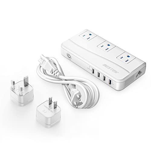 BESTEK International Travel Adapter Power Step Down 220V to 110V Voltage Converter with QC3.0 USB Charging Port Universal Travel Plug Adapter for UK/AU/US/EU/Asia, ETL Listed White