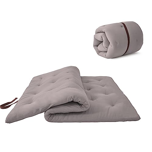 ZonLi Japanese Futon Floor Mattress Queen Size 60'x 80',100% Cotton Floor Mattress Pad,Foldable Tatami Mat Portable Dormitory Sleeping Pad,Roll Up Floor Lounger Bed for Adult Child (Grey)