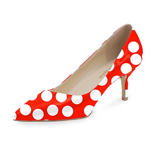 Reindee Lusion Women's Comfy Red Polka Dots Patterned Sexy Pumps/Funky Club Pointed Toe Stiletto Short High Heels/Luxury Prom Dancing Slip on Pumps/Small Heels Size 7