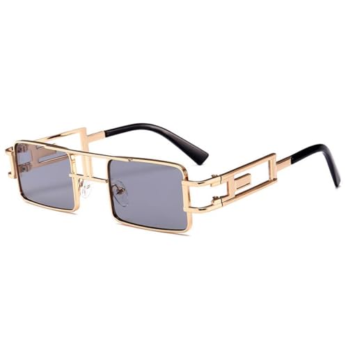 FAMAULD Steampunk Sunglasses Men Women Frame Square Sun Glasses Trendy Retro Female Shades Eyewear UV400,C1 Grey Lens,One size