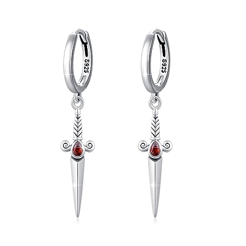 Sword Earrings 925 Sterling Silver Sword Drop Dangle Earrings Dagger Earrings Sword Hoop Earrings Sword Jewelry for Men Women Halloween Birthday Parties