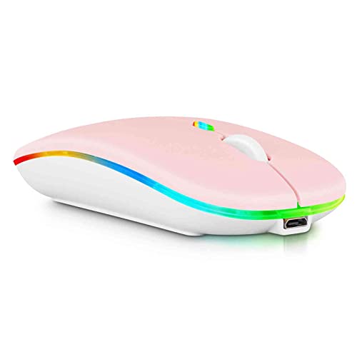 UrbanX Bluetooth Rechargeable Mouse for Samsung Galaxy Chromebook Laptop Bluetooth Wireless Mouse Designed for Laptop/PC/Mac/iPad pro/Computer/Tablet/Android RGB LED Baby Pink