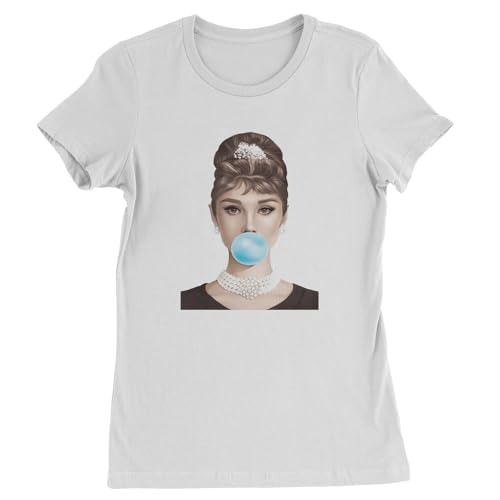 Expression Tees Womens Audrey Hepburn Chewing Bubble Gum T-Shirt X-Large White