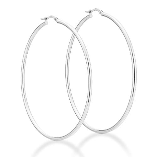 Miabella 925 Sterling Silver 2mm High Polished Round Tube Hoop Earrings for Women 50mm, 60mm Lightweight Earrings Made in Italy (60mm (2 3/8 Inches) wide)