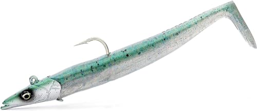 Savage Gear Sandeel Fishing Bait, 4/5 oz, Green Back, Realistic Contours & Movement, Durable Construction, Two Tie Points, 5X Hooks, Holographic Eyes, Bait Keeper