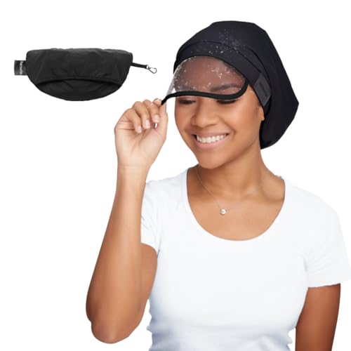 Hairbrella 100% Waterproof Rain Hats for Women, Satin Lined Caps, Full Hair Coverage, Packable Travel Accessory Black
