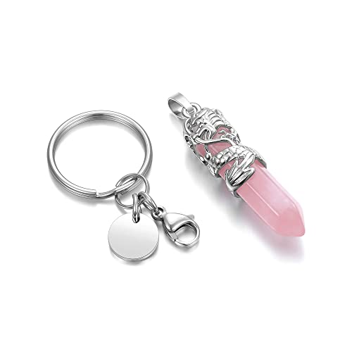 Jovivi Rose Quartz Healing Crystal Keychain Dragon Wrapped Hexagonal Stone Keyring Reiki Energy Gemstone Key Ring for Women Men