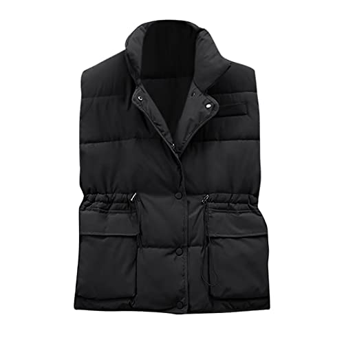 Women's Winter Crop Vest Puffer Lightweight Stand Collar Padded Vest Zip Up Sleeveless Jacket,women's outerwear vests (2# Black，XX-Large)