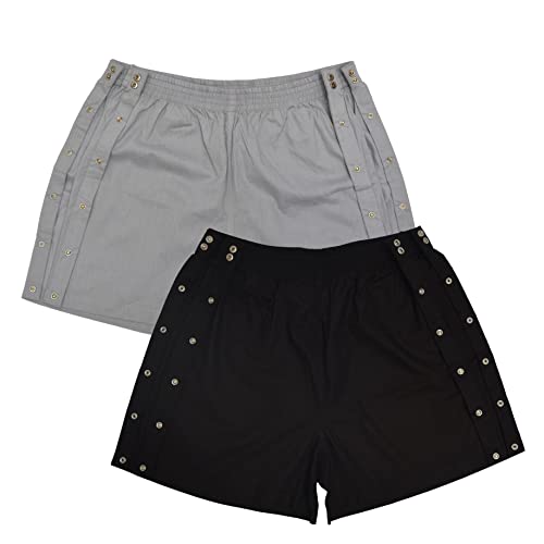 Inspired Comforts Post Surgery Underwear - Two Pack - Tearaway Boxer Briefs (Black/Grey - XL)