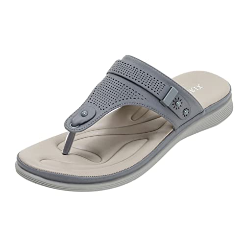 JEUROT Orthopedic Sandals for Women Arch Support Comfortable Flip Flops Hollowed Casual Summer Thong Sandals Beach Slippers (Grey-1, 8)