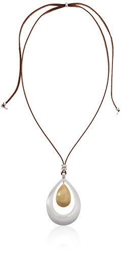 Lucky Brand Two-Tone Cognac Leather 32' Pendant Necklace