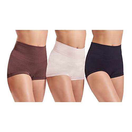 Skinnygirl Women’s Seamless Shaping Boyshort 3 Pack ('French Roast /Creamy Beige/Black', Large)