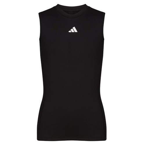 adidas Boys' Moisture Wicking Techfit Compression Shirt Sleeveless, Black, Large (14/16)