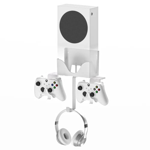 Hosanwell XBOX Series S Wall Mount, XBOX Series S Wall Mount Kit, with Detachable Controller Holder & Headphone Hanger Heat Dissipation (NOT for XBOX ONE S)