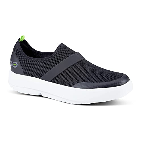 OOFOS OOmg Low Shoe, White & Black - Women’s Size 9.5 - Lightweight Recovery Footwear - Reduces Stress on Feet, Joints & Back - Machine Washable