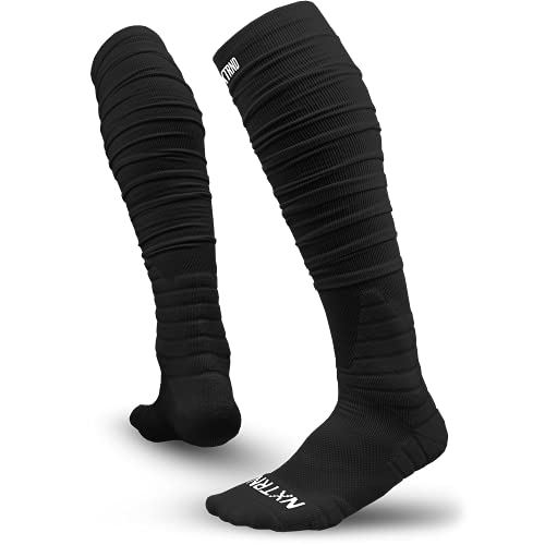 Nxtrnd XTD Scrunch Football Socks, Extra Long Padded Sport Socks for Men & Boys (Black, S/M)