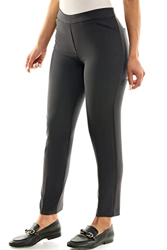 Zac & Rachel Women's Pull-On Ankle Pants with Band, Grey, 10