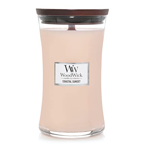 WoodWick Large Hourglass Candle, Coastal Sunset - Premium Soy Blend Wax, Pluswick Innovation Wood Wick, Made in USA