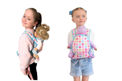 KOOKAMUNGA KIDS Baby Doll Carrier - Adjustable Straps to Fit All w/Comfort Padding - Works as a Front Doll Carrier & Doll Backpack Carrier - Soft Headrest - Ideal for Dolls Up to 18” - Pink Flower