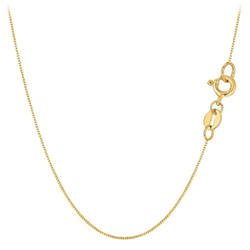 The Diamond Deal 14K Yellow or White or Rose/Pink Gold 0.60mm Shiny Classic Box Necklace Chain For Pendants and Charms for Women and Girls with Spring Ring Clasp (13', 16', 17', 18', 20' or 24 inch